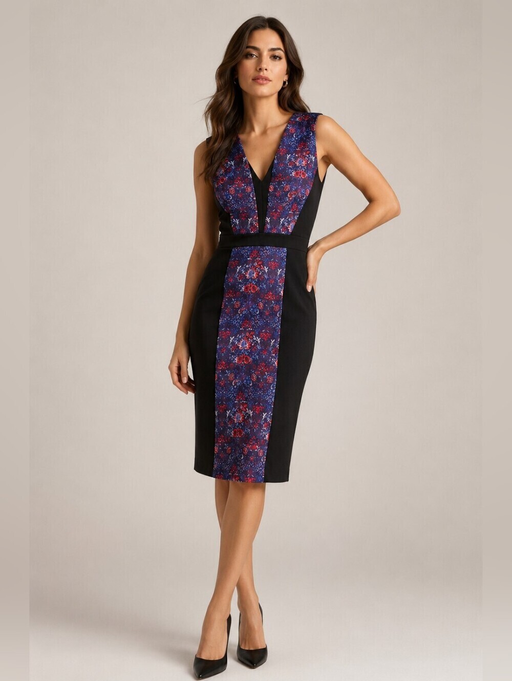 Rachel Roy Black Floral Midi Dress